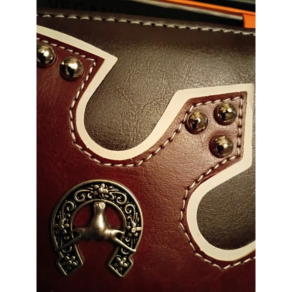 Ridge Mountain Cowboy Longhorn Bi-fold Black & Brown Studded Wallet NWOT In Box